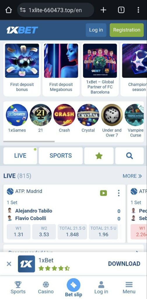 Visit the official 1xBet com website or open the app